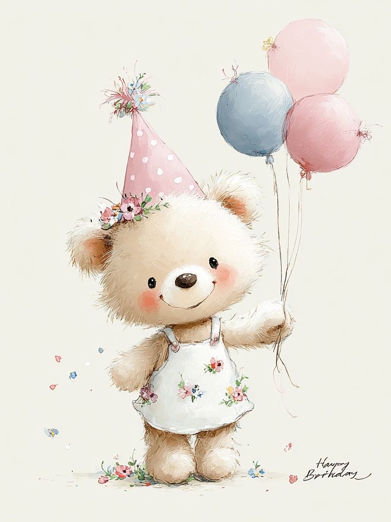 Cute Birthday Bear Illustration Poster. poster detail