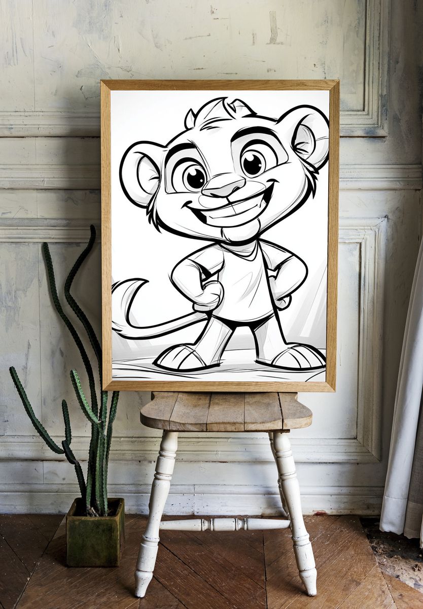 Smiling Lion Cub Cartoon Poster. — room view 1