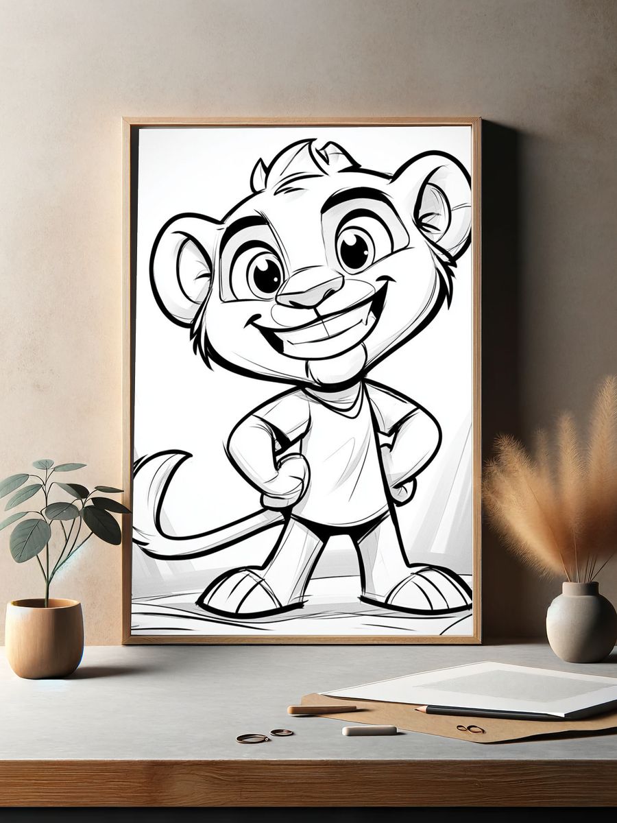 Smiling Lion Cub Cartoon Poster. — room view 2