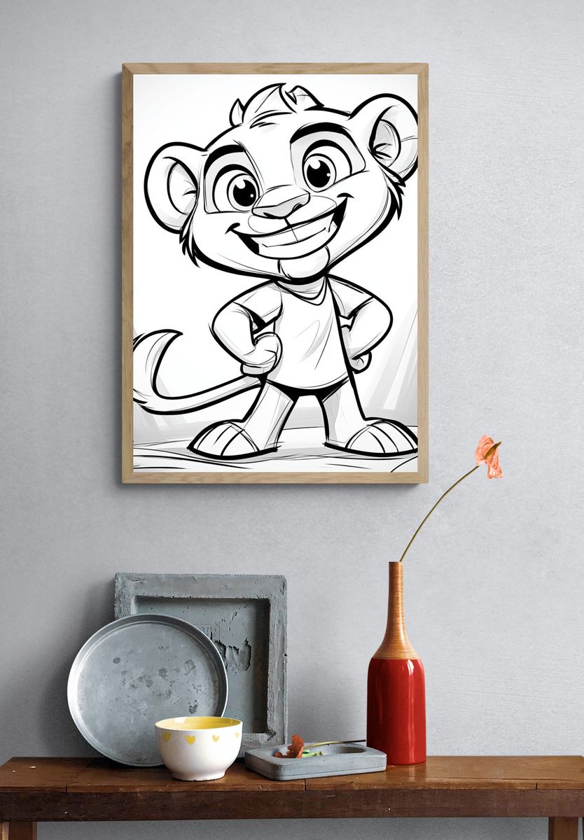 Smiling Lion Cub Cartoon Poster. — room view 3