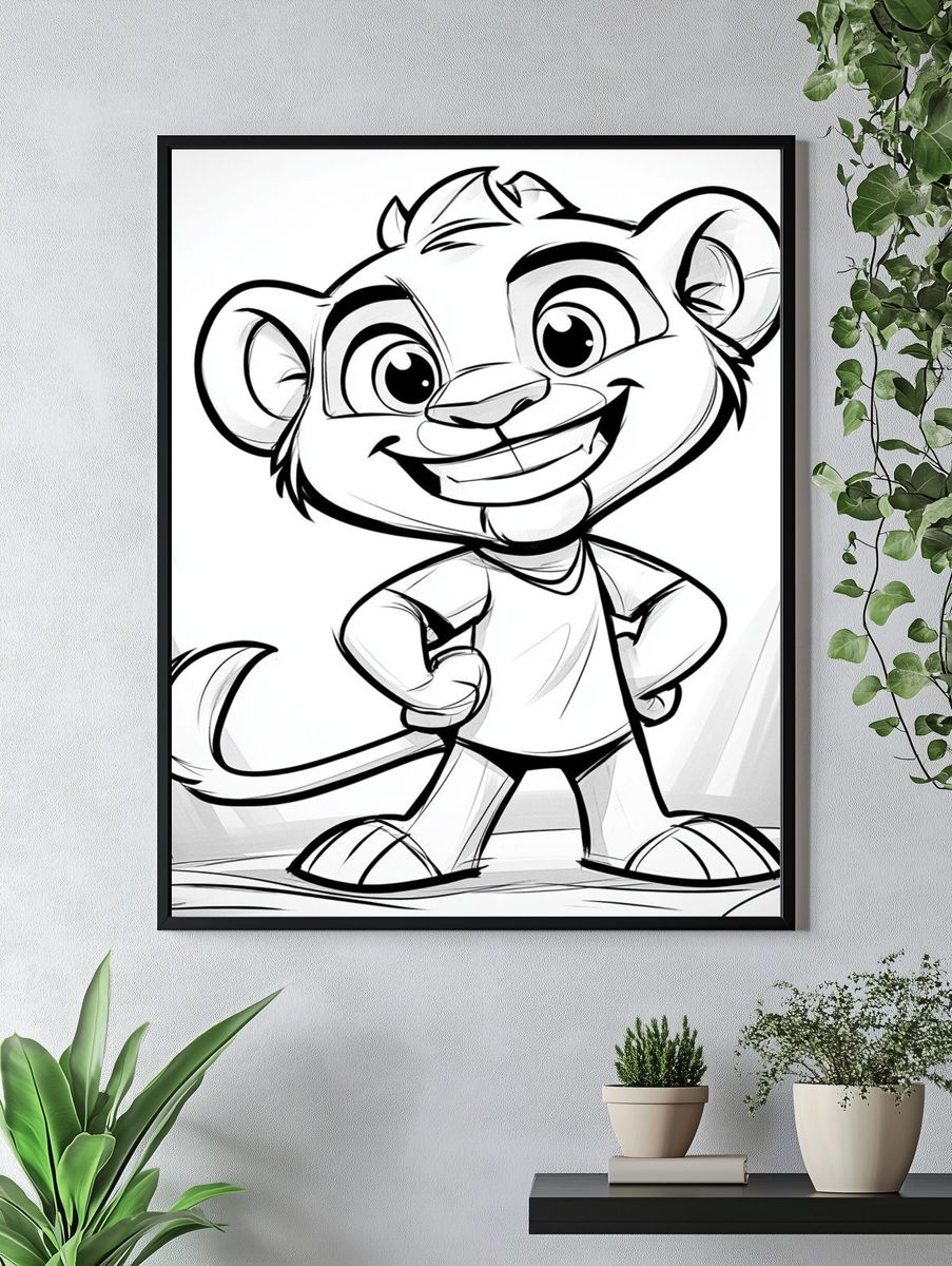 Smiling Lion Cub Cartoon Poster. — room view 4