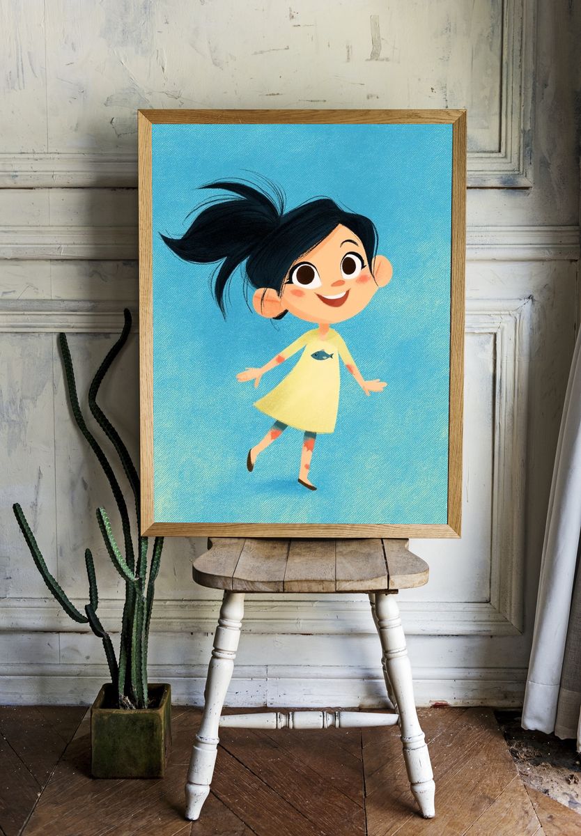 Smiling Girl Illustration Poster. — room view 1
