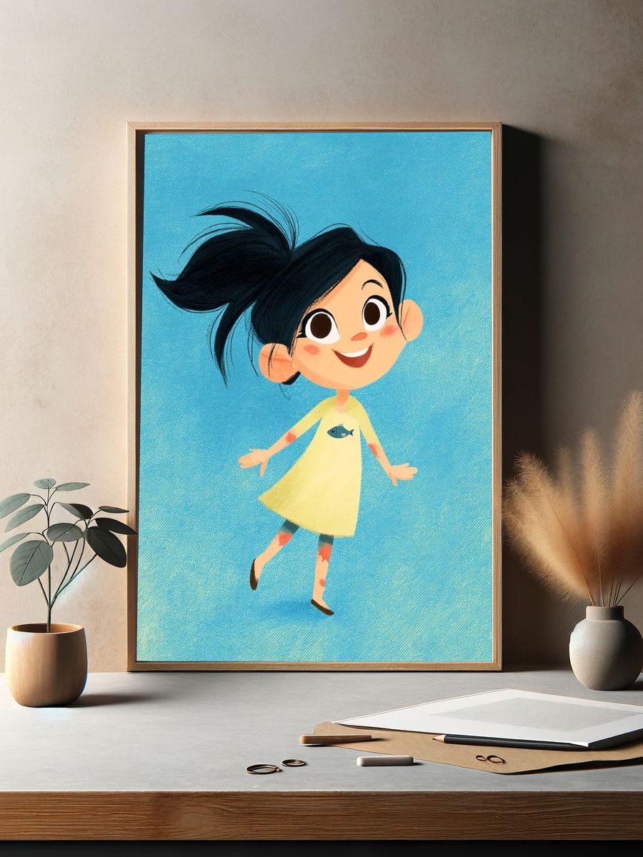 Smiling Girl Illustration Poster. — room view 2