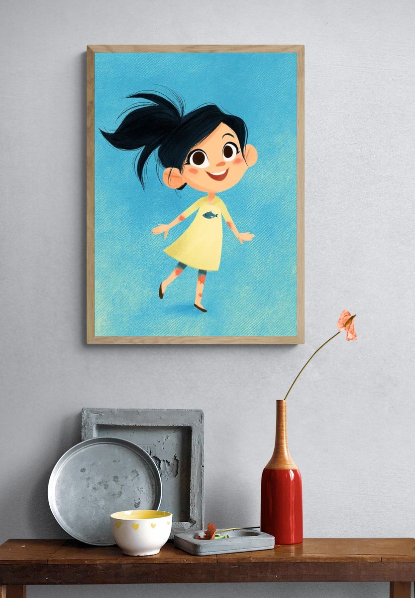 Smiling Girl Illustration Poster. — room view 3
