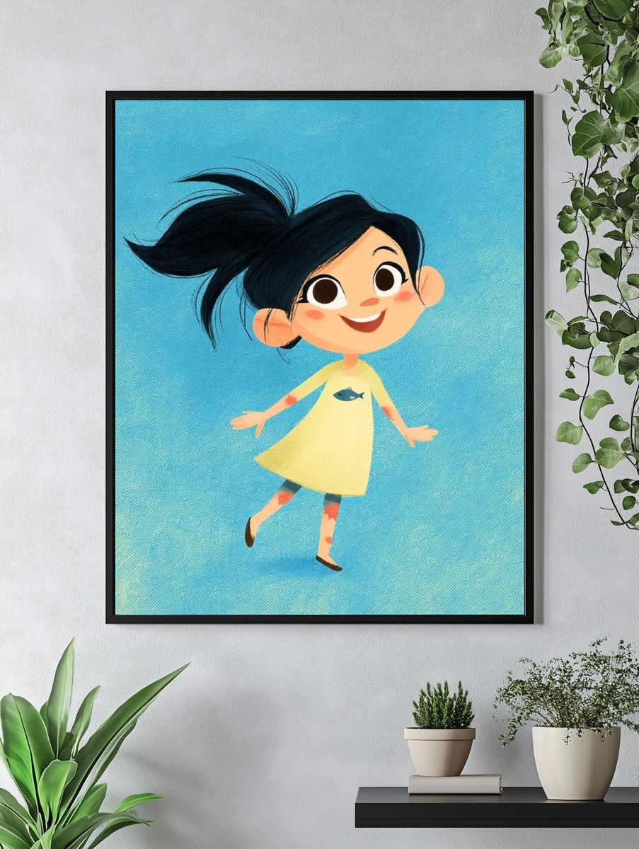 Smiling Girl Illustration Poster. — room view 4