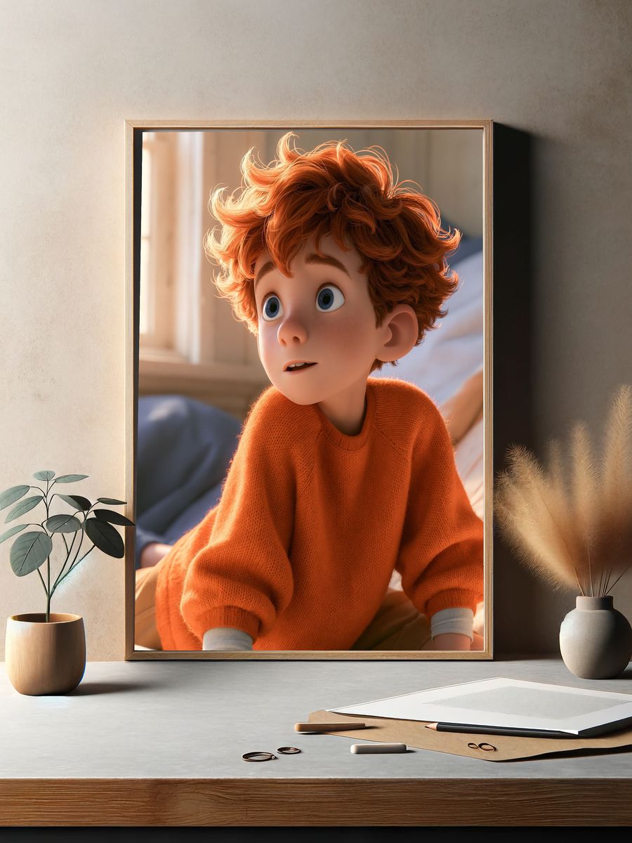 Curious Red-Haired Boy Portrait Print. — room view 2