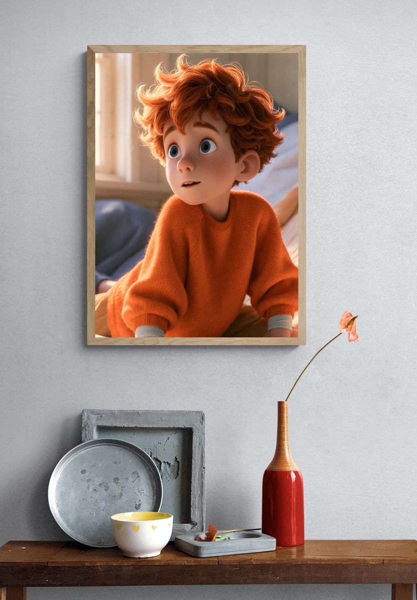 Curious Red-Haired Boy Portrait Print. — room view 3
