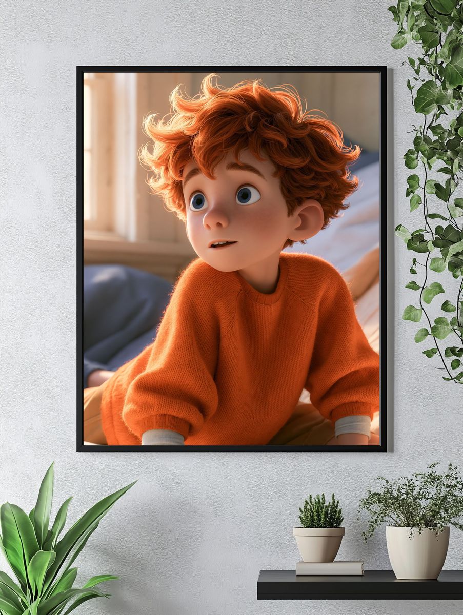 Curious Red-Haired Boy Portrait Print. — room view 4
