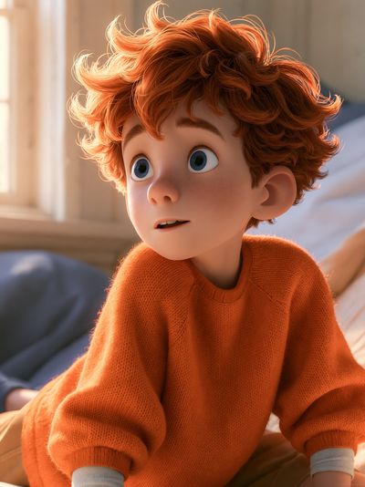 Curious Red-Haired Boy Portrait Print.