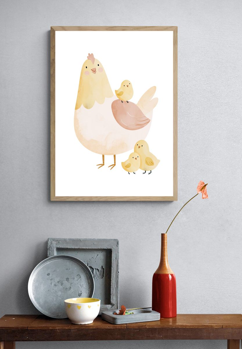 Cute Chick Family Illustration Poster. — room view 3