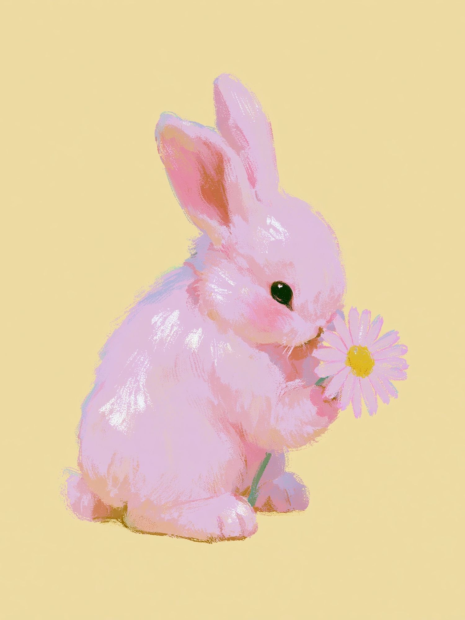 Pink Bunny with Daisy Print. poster — kids art