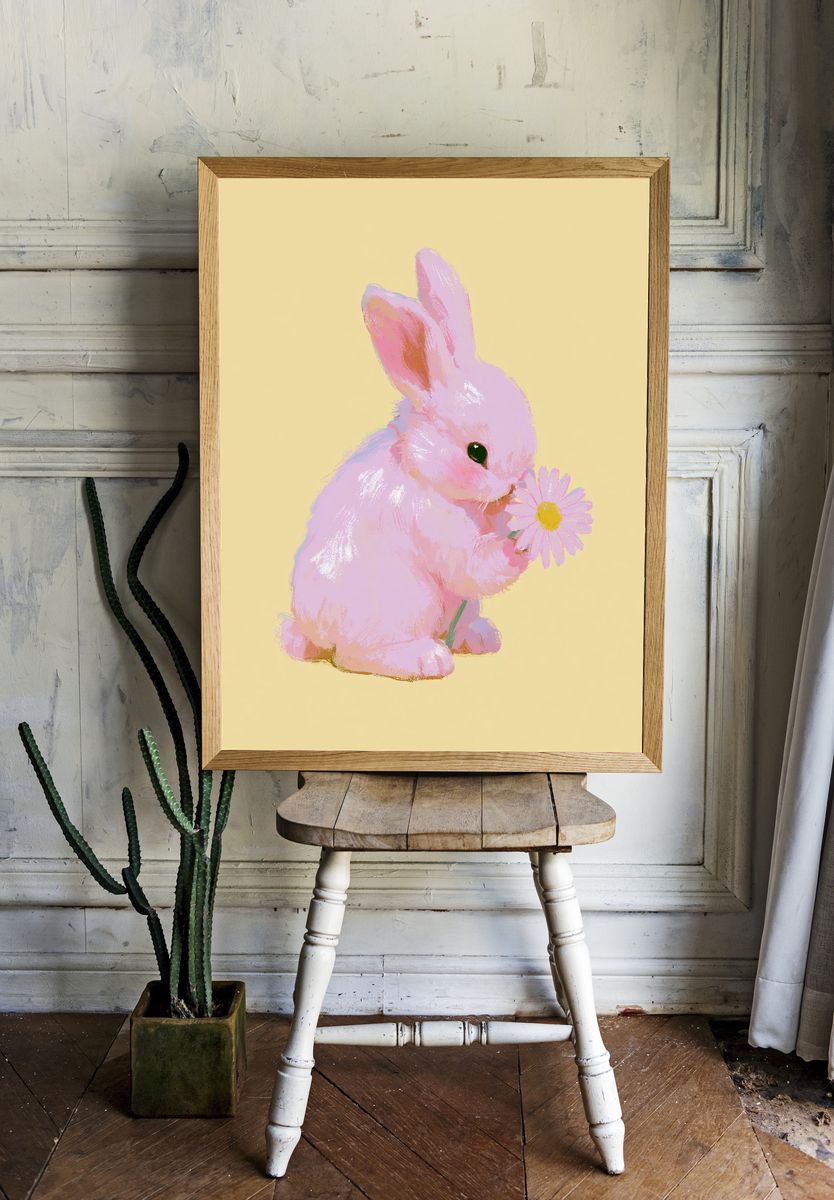 Pink Bunny with Daisy Print. room preview