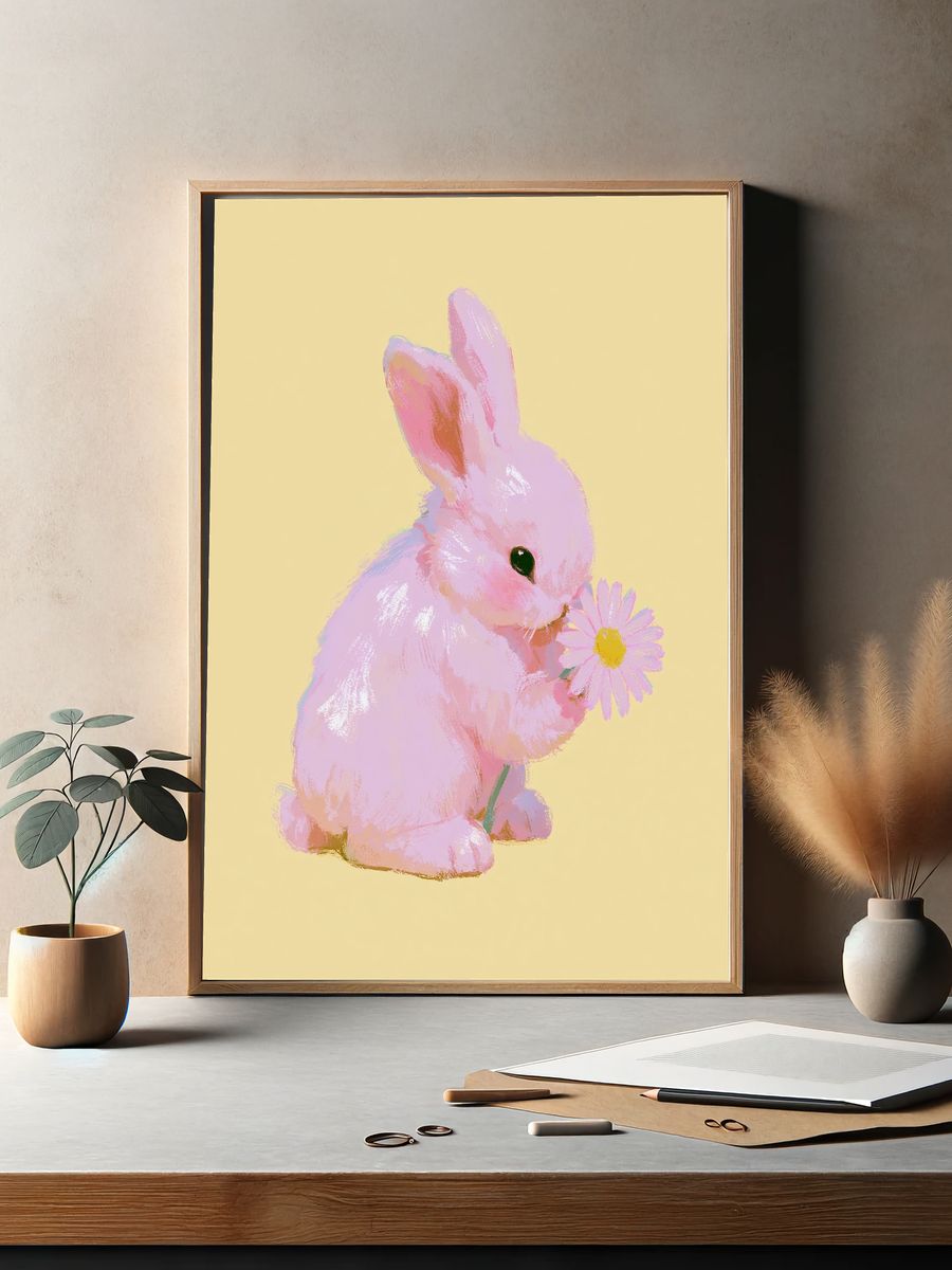 Pink Bunny with Daisy Print. — room view 2