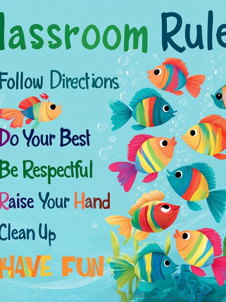 Classroom Rules Fish Illustration Poster. poster detail