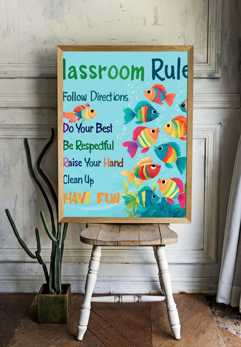 Classroom Rules Fish Illustration Poster. room preview