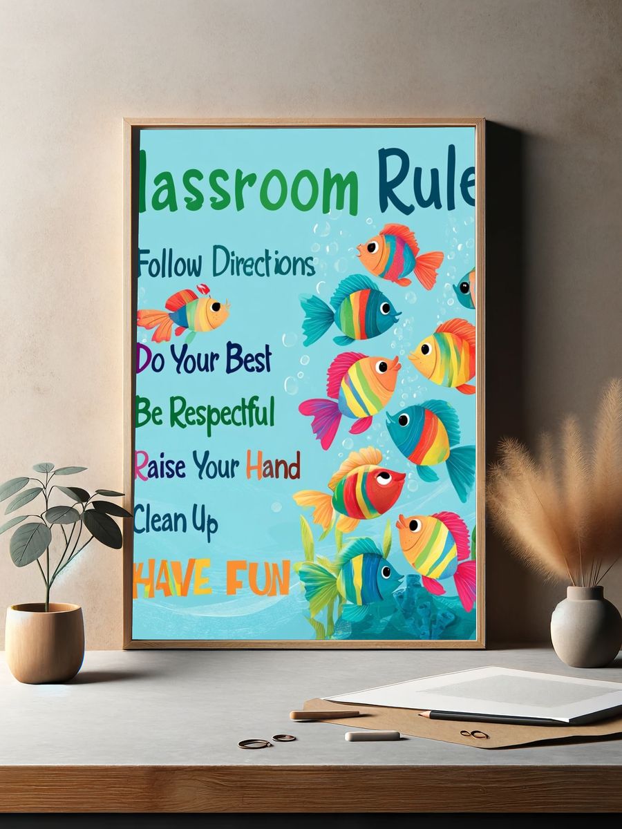 Classroom Rules Fish Illustration Poster. — room view 2