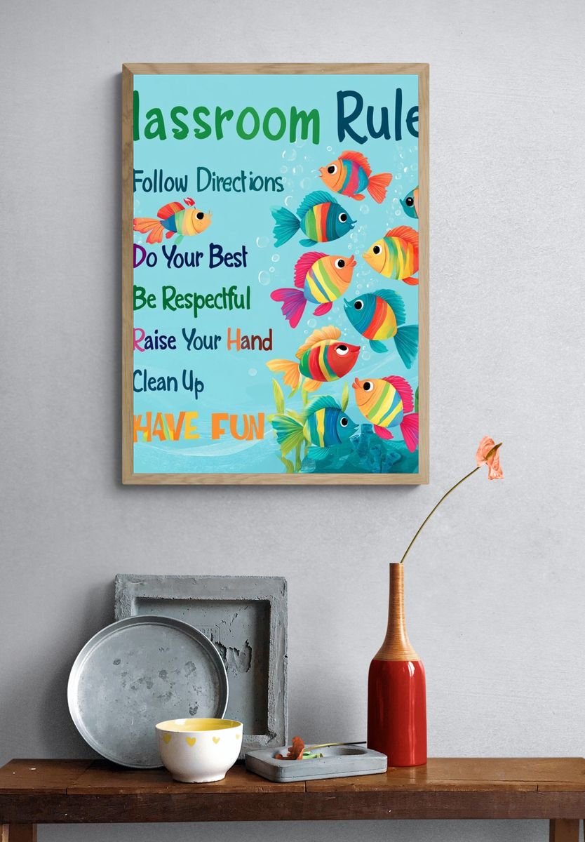 Classroom Rules Fish Illustration Poster. — room view 3