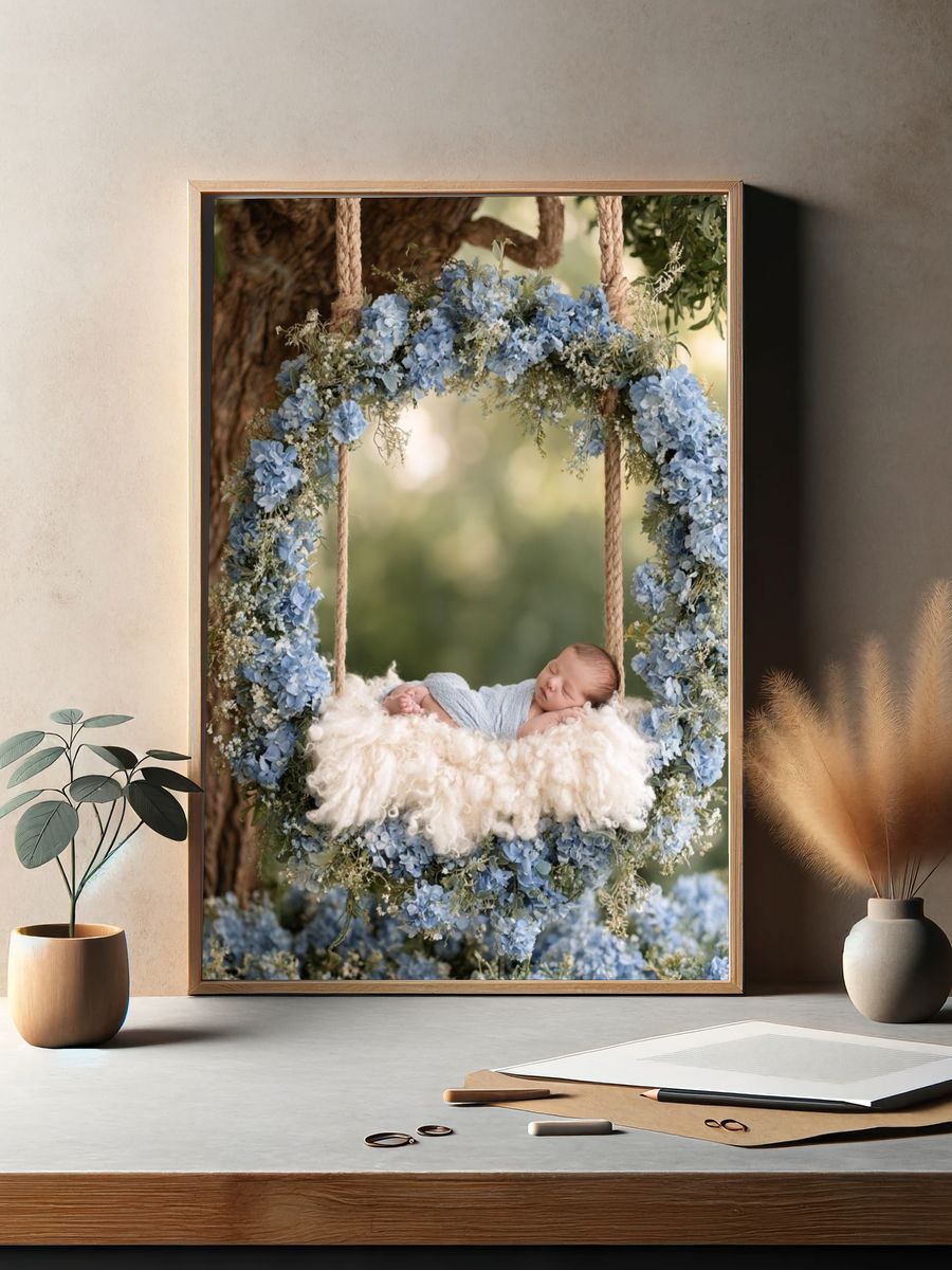 Sleeping Baby Floral Swing Poster. — room view 2
