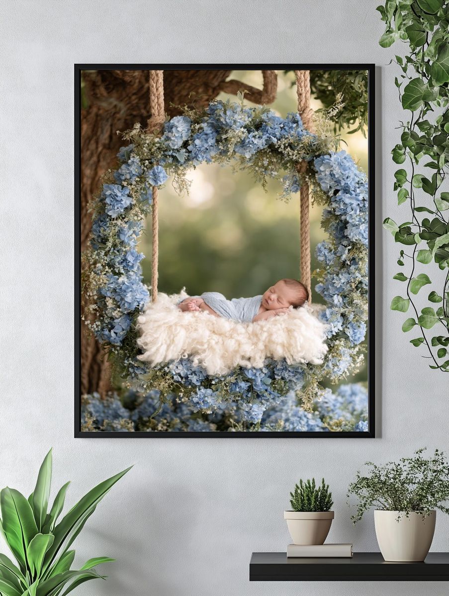 Sleeping Baby Floral Swing Poster. — room view 4