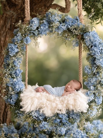 Sleeping Baby Floral Swing Poster. poster