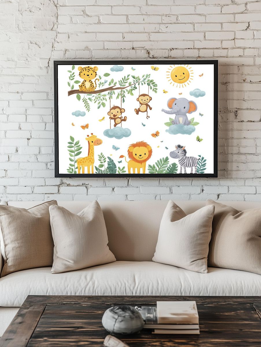 Safari Animals Nursery Illustration Poster. room preview