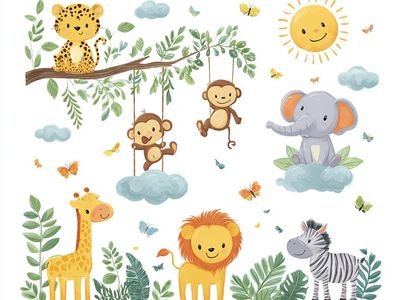 Safari Animals Nursery Illustration Poster.