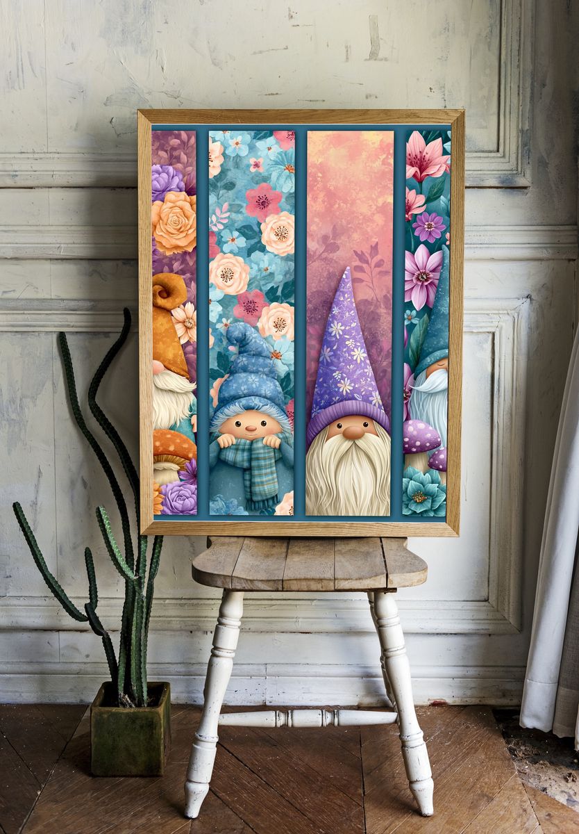 Whimsical Garden Gnomes Illustration Poster. room preview