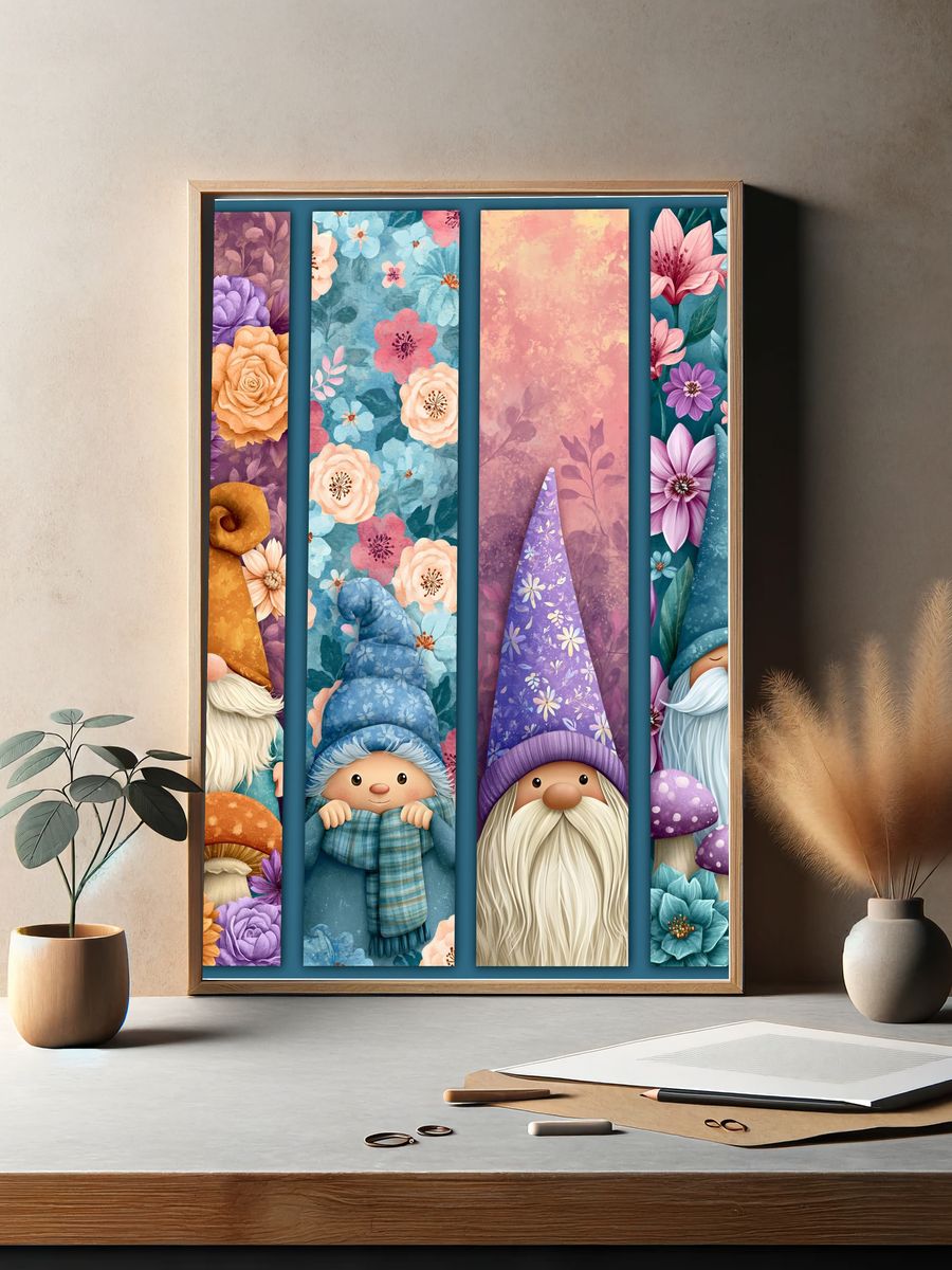 Whimsical Garden Gnomes Illustration Poster. — room view 2