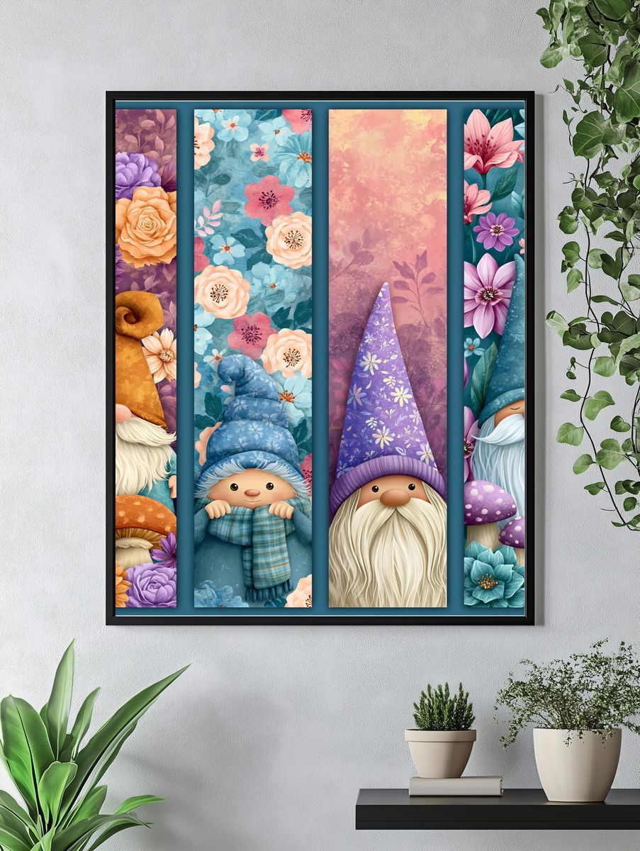 Whimsical Garden Gnomes Illustration Poster. — room view 4