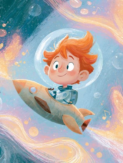 Space Boy Rocket Ride Print. poster