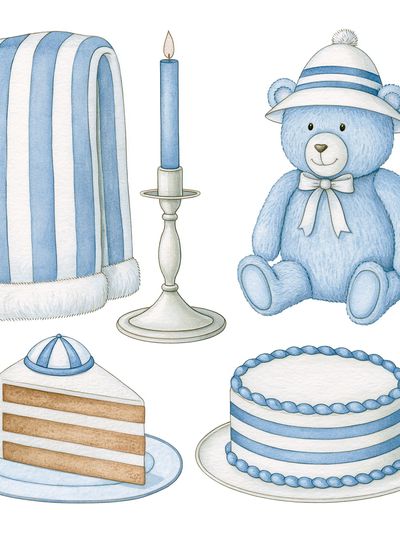 Blue Teddy Nursery Illustration Poster.