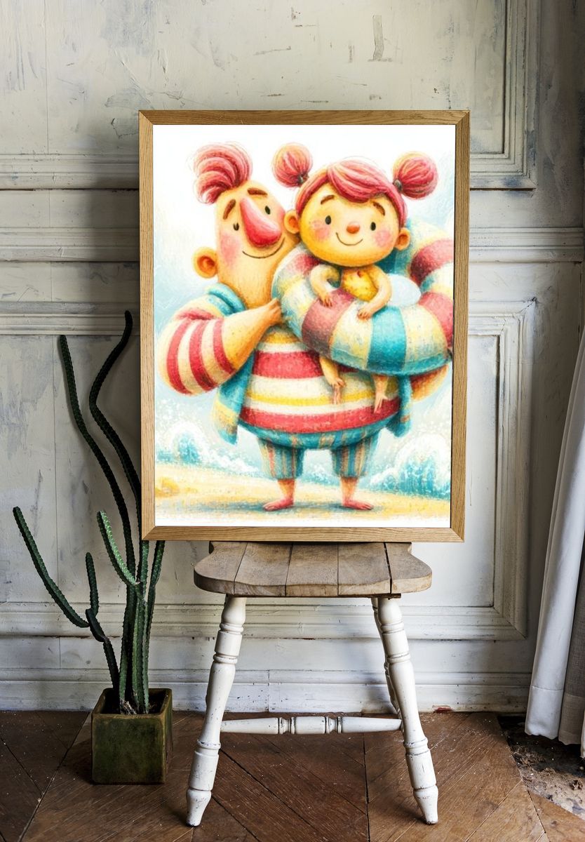 Playful Family Beach Illustration Poster. room preview