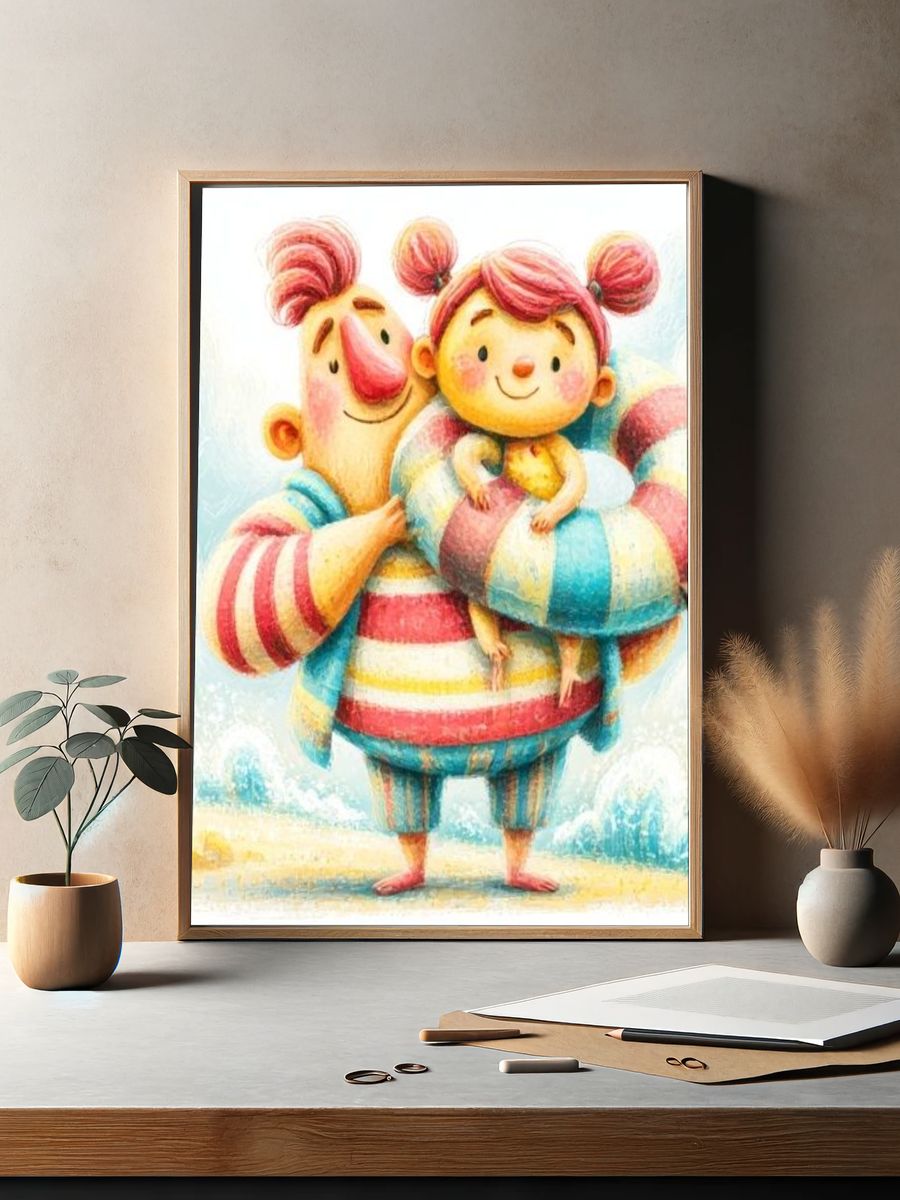 Playful Family Beach Illustration Poster. — room view 2