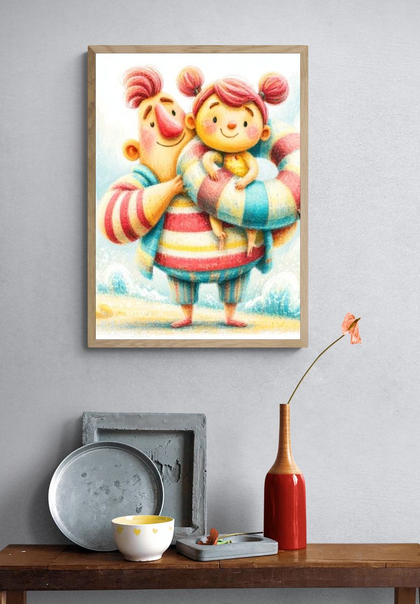 Playful Family Beach Illustration Poster. — room view 3