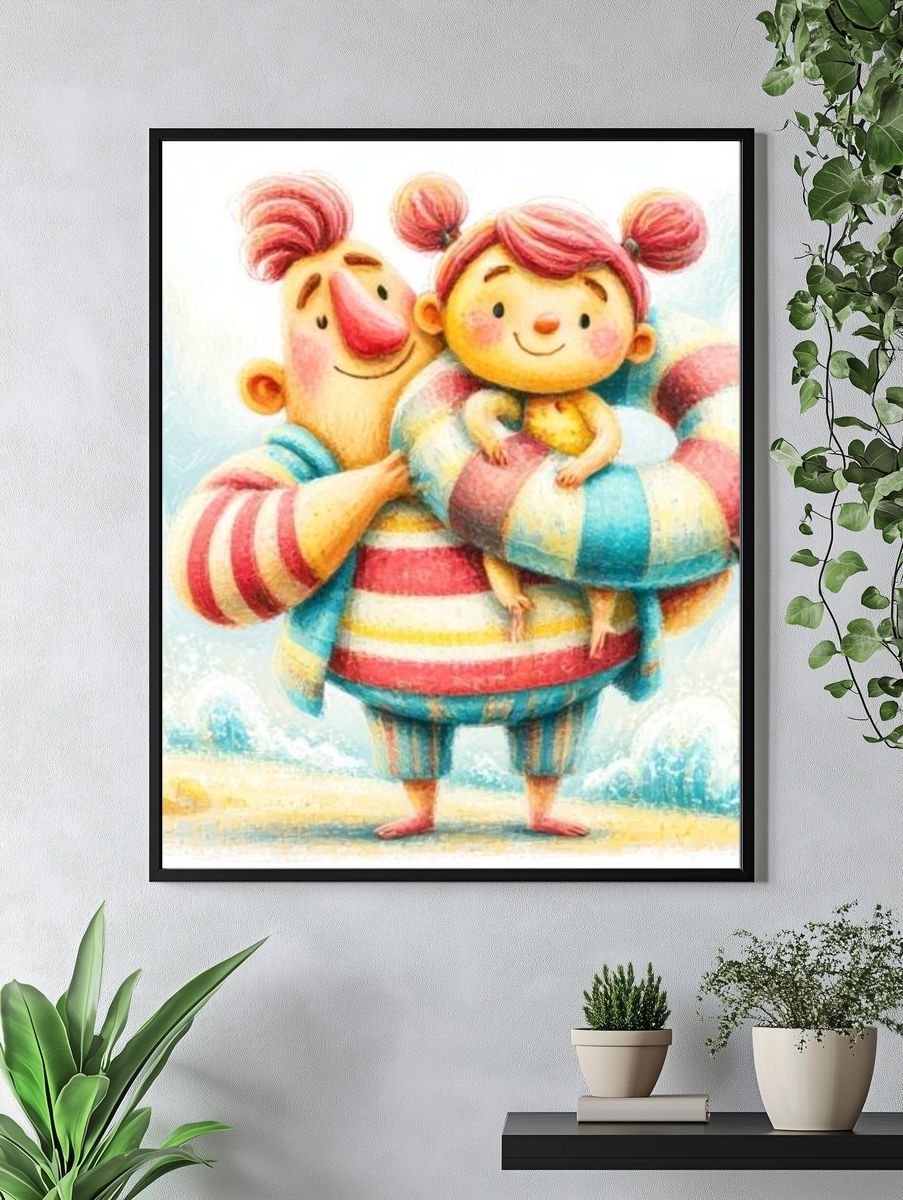 Playful Family Beach Illustration Poster. — room view 4