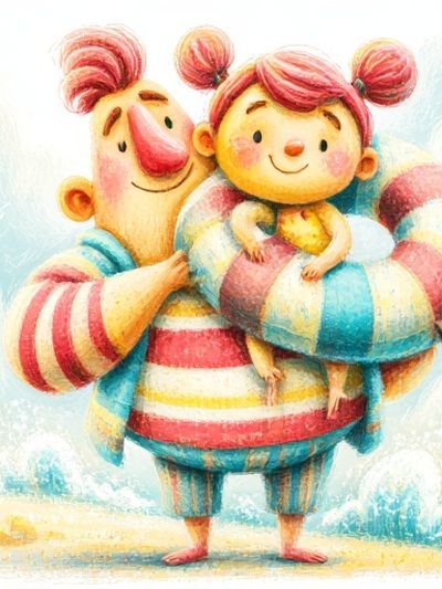 Playful Family Beach Illustration Poster.