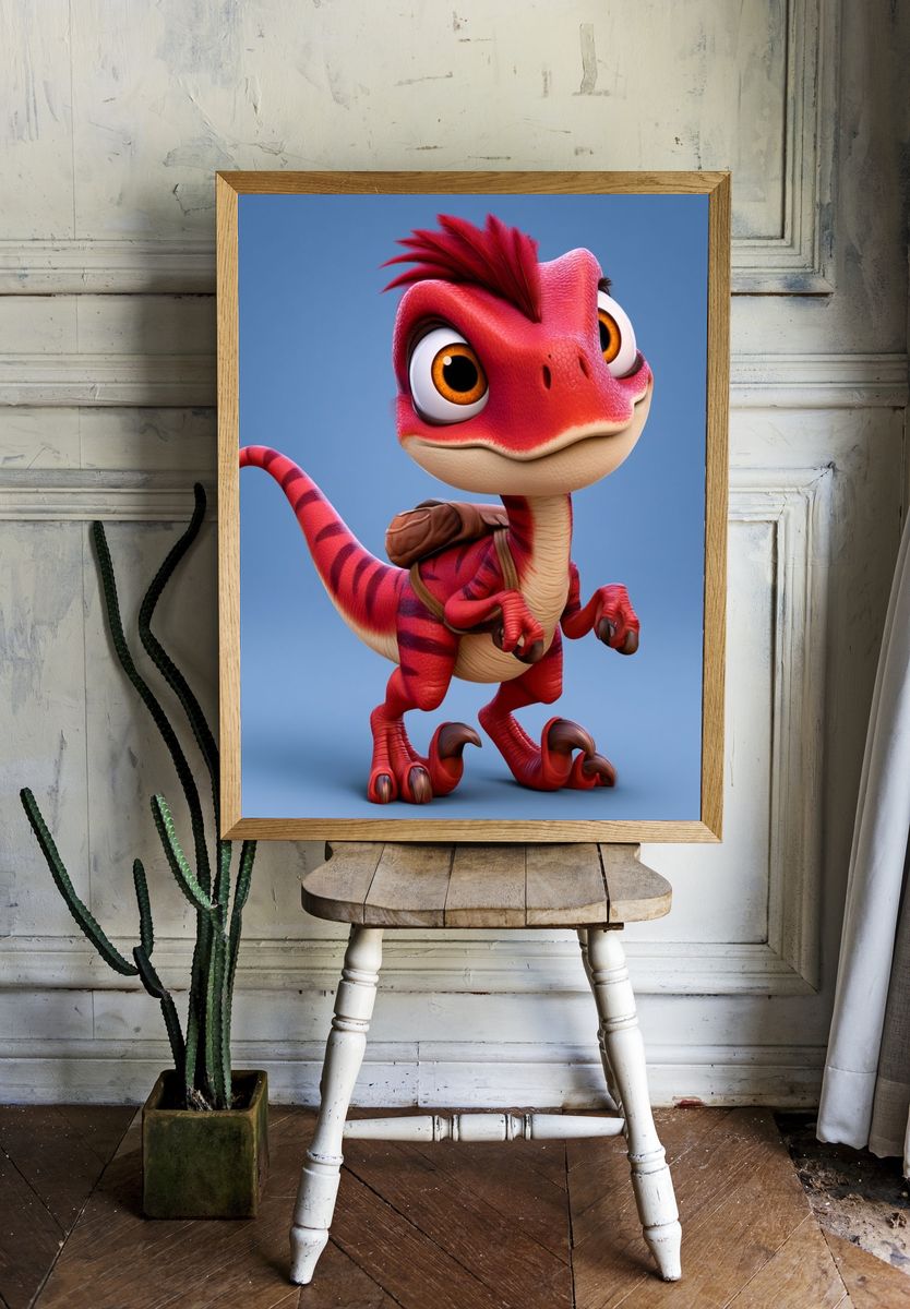 Cute Red Dinosaur Illustration Poster. room preview