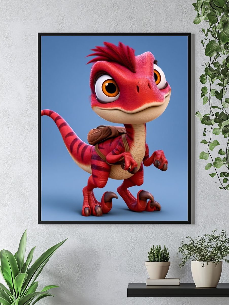 Cute Red Dinosaur Illustration Poster. — room view 4