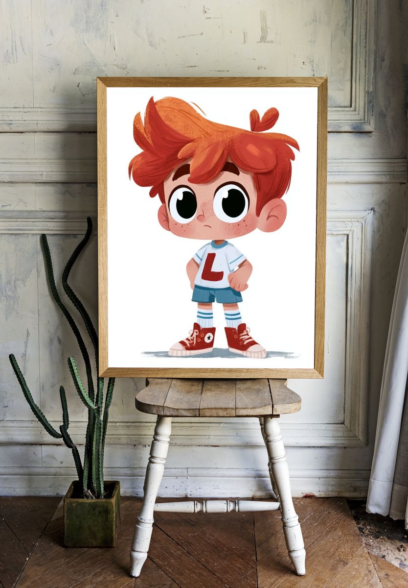 Red-Haired Boy Cartoon Poster. room preview
