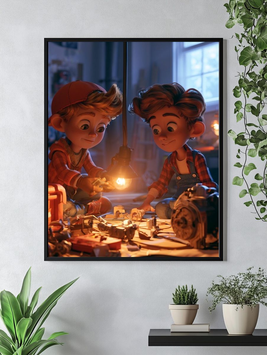 Boy Inventors Workshop Illustration Poster. — room view 4