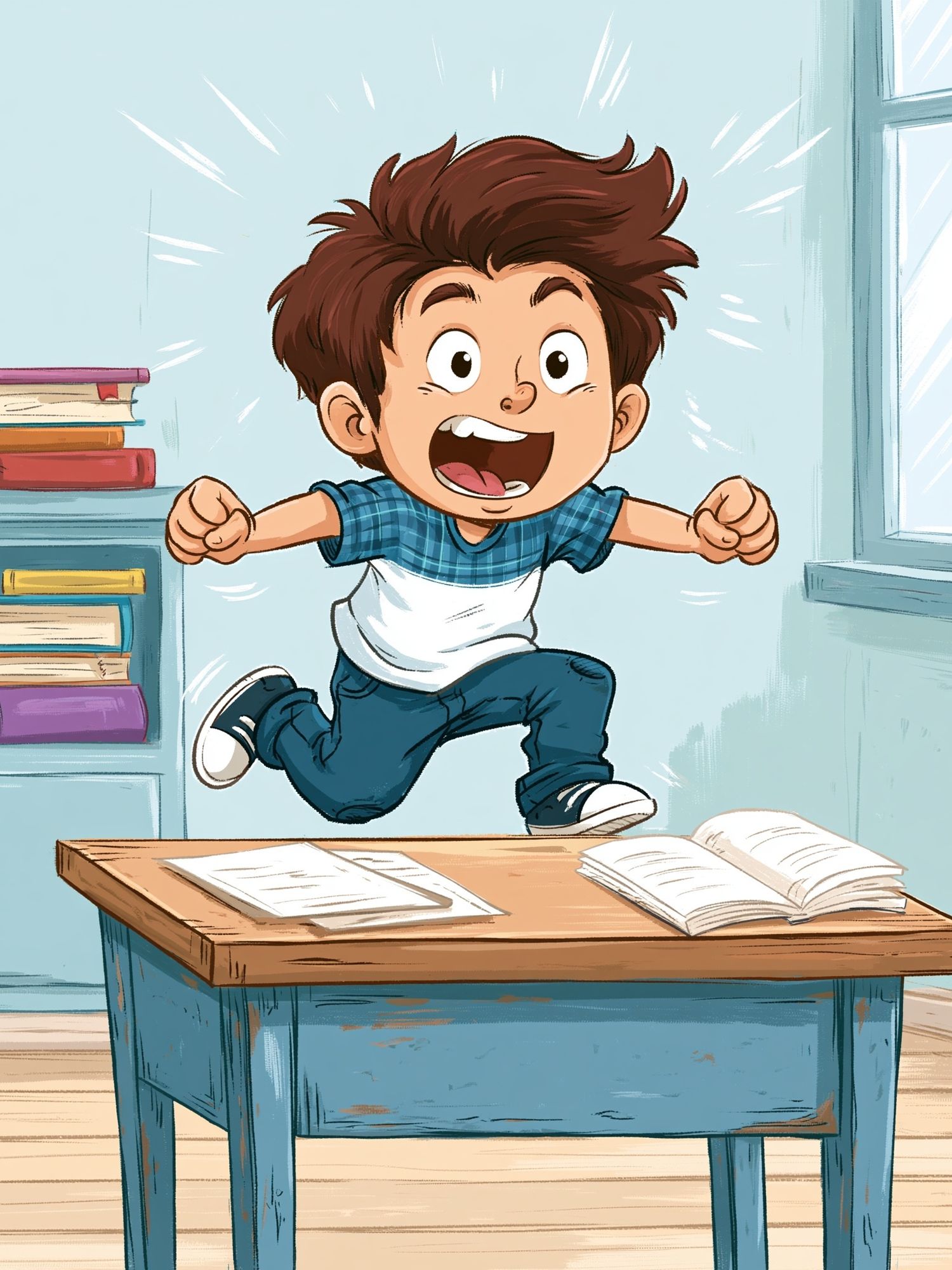 Excited Boy Classroom Illustration Poster. poster — kids art
