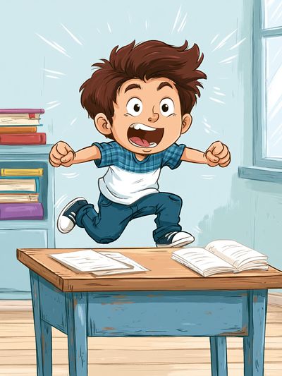 Excited Boy Classroom Illustration Poster. poster