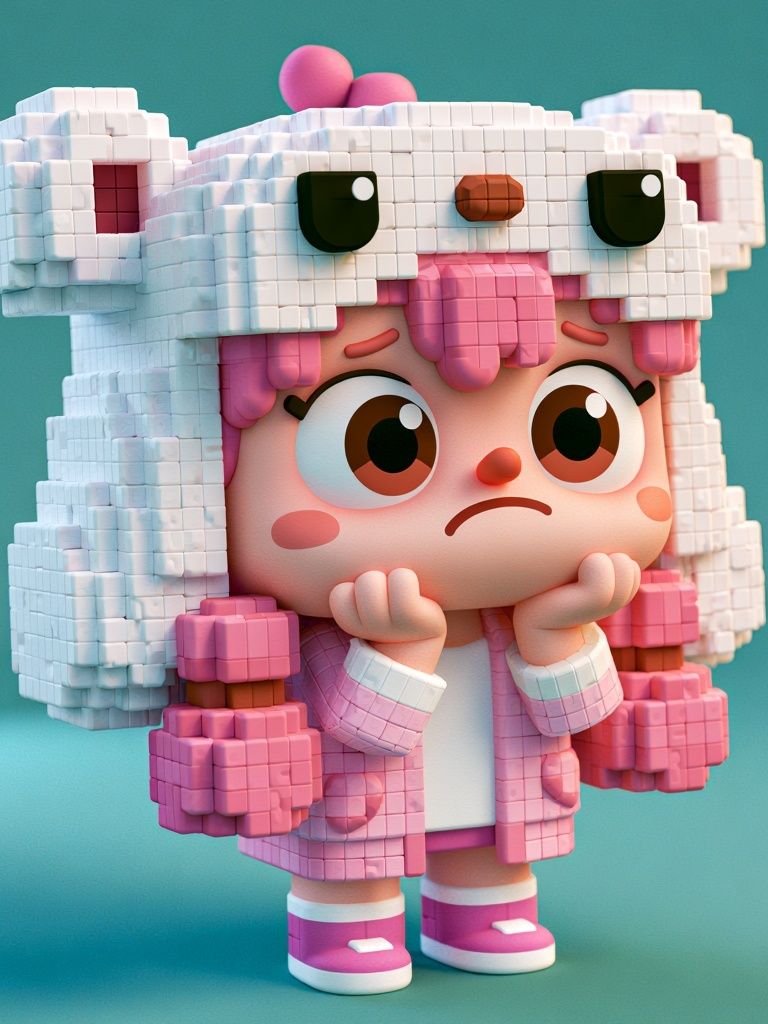 Cute Blocky Girl Character Print. poster — kids art