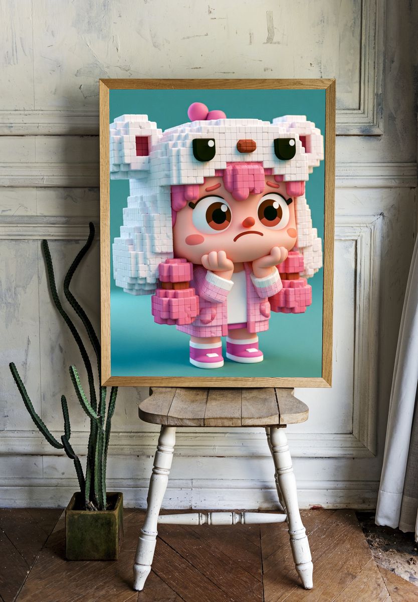Cute Blocky Girl Character Print. — room view 1