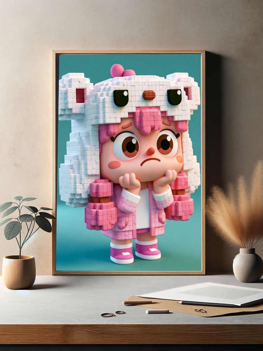 Cute Blocky Girl Character Print. — room view 2