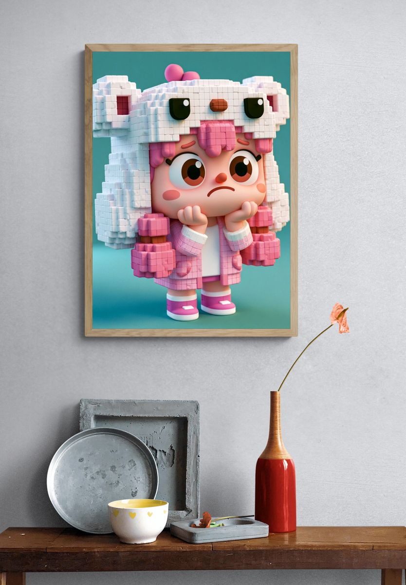 Cute Blocky Girl Character Print. — room view 3