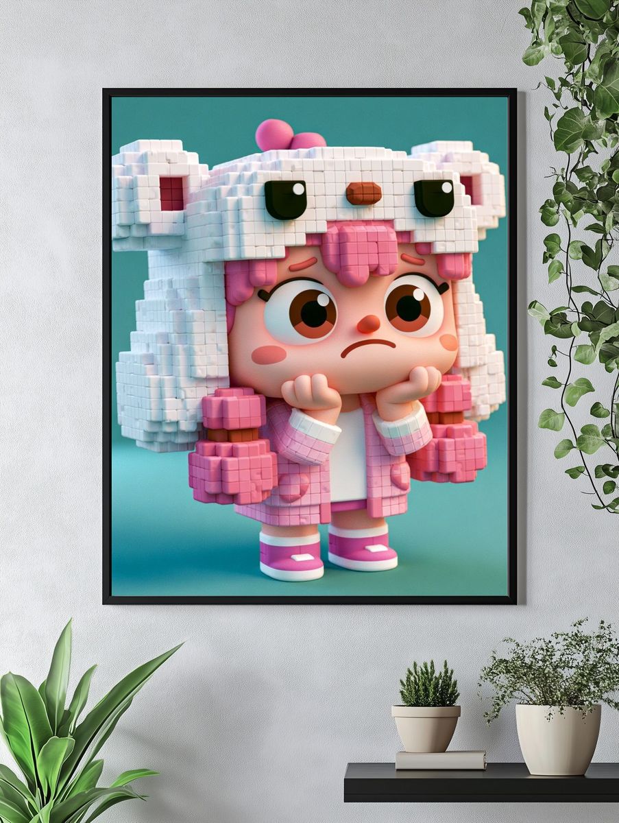 Cute Blocky Girl Character Print. — room view 4