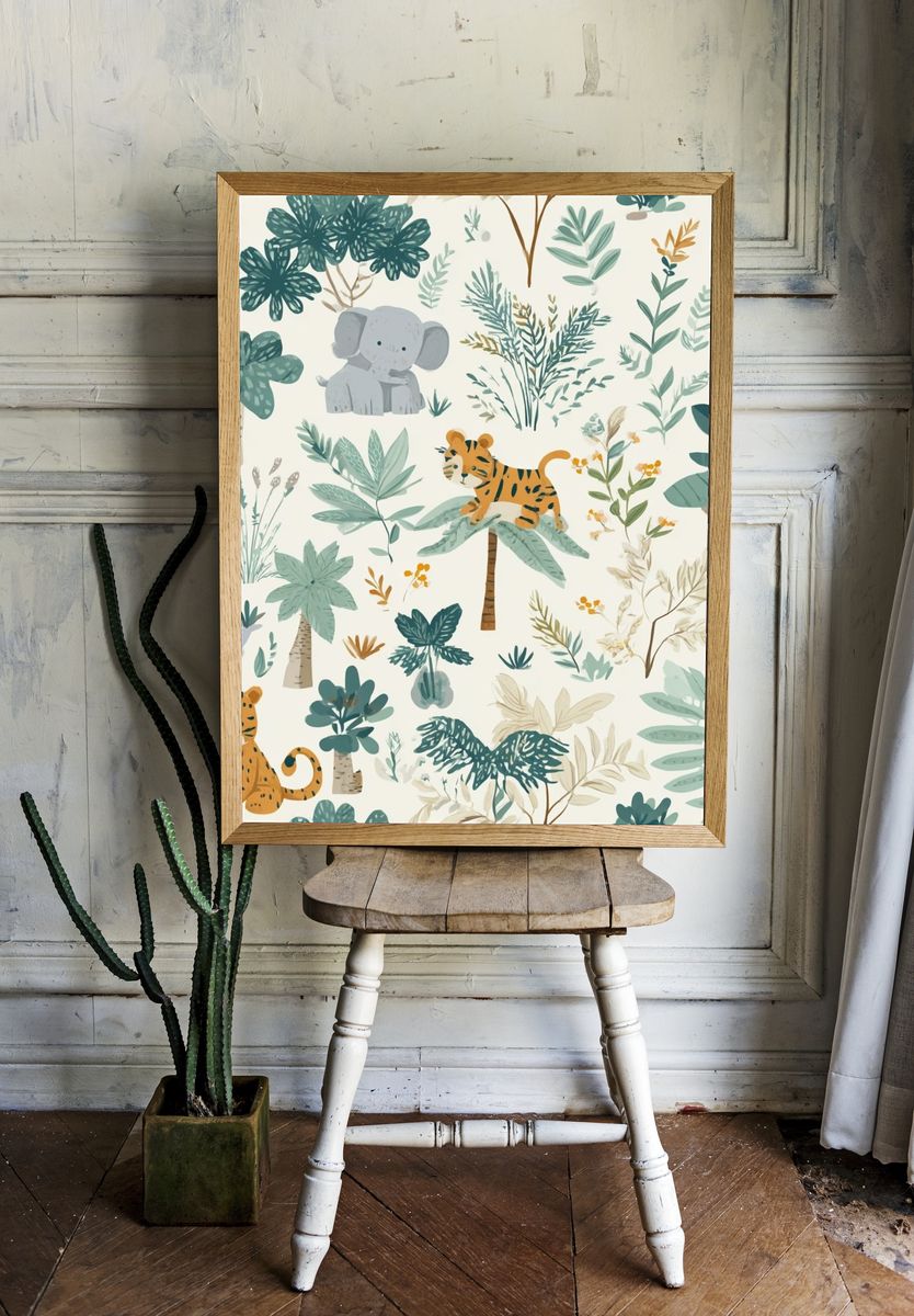 Safari Jungle Nursery Illustration Poster room preview