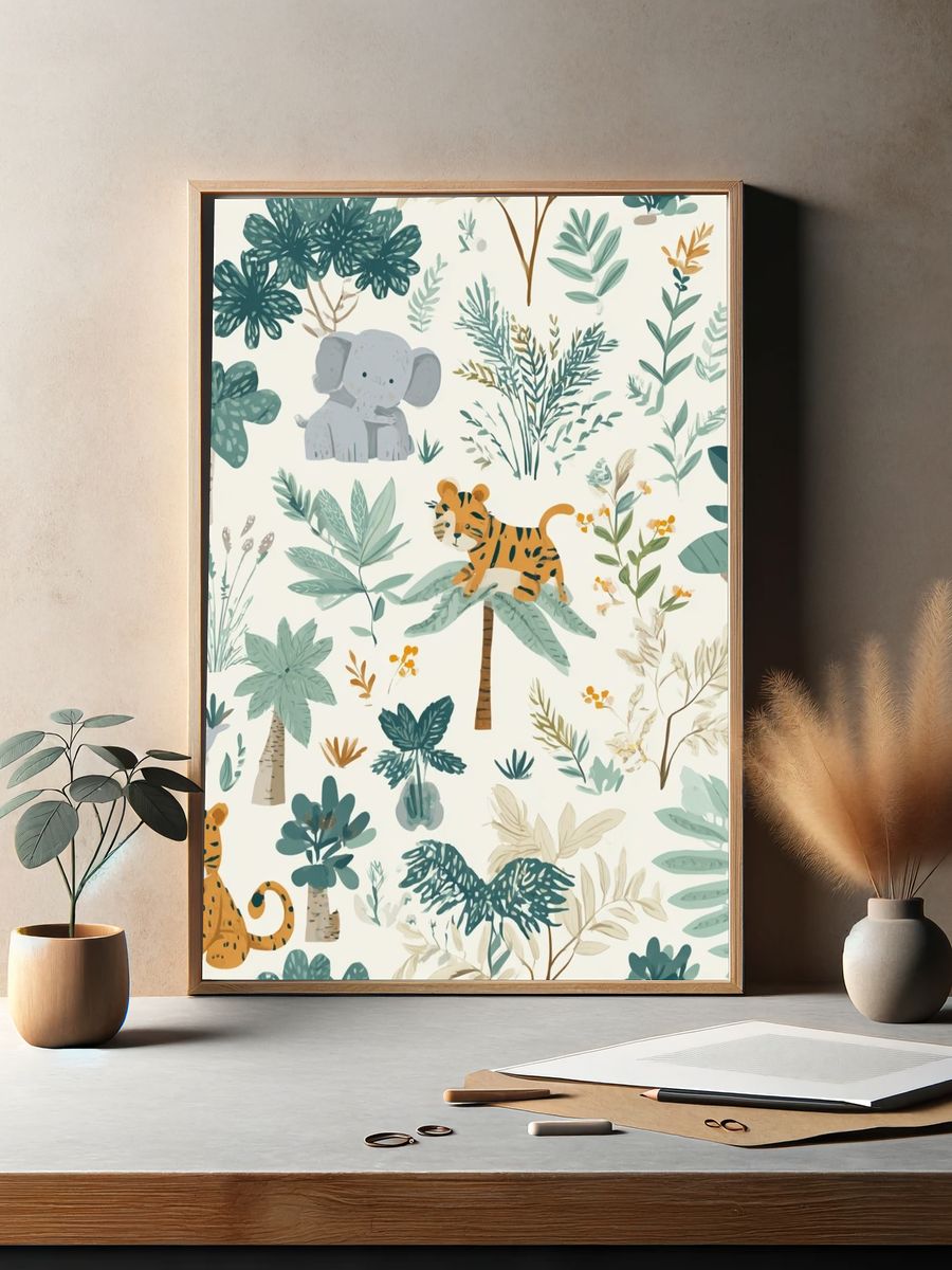 Safari Jungle Nursery Illustration Poster. — room view 2