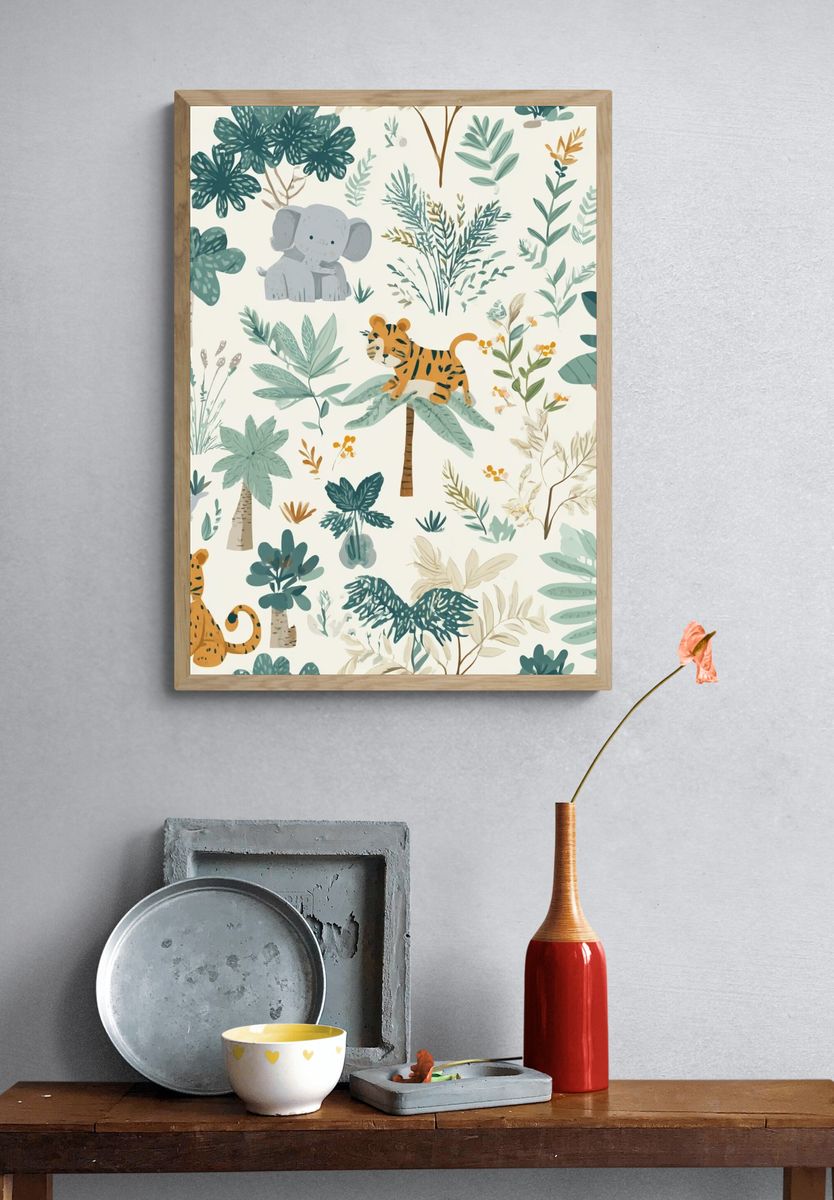 Safari Jungle Nursery Illustration Poster. — room view 3